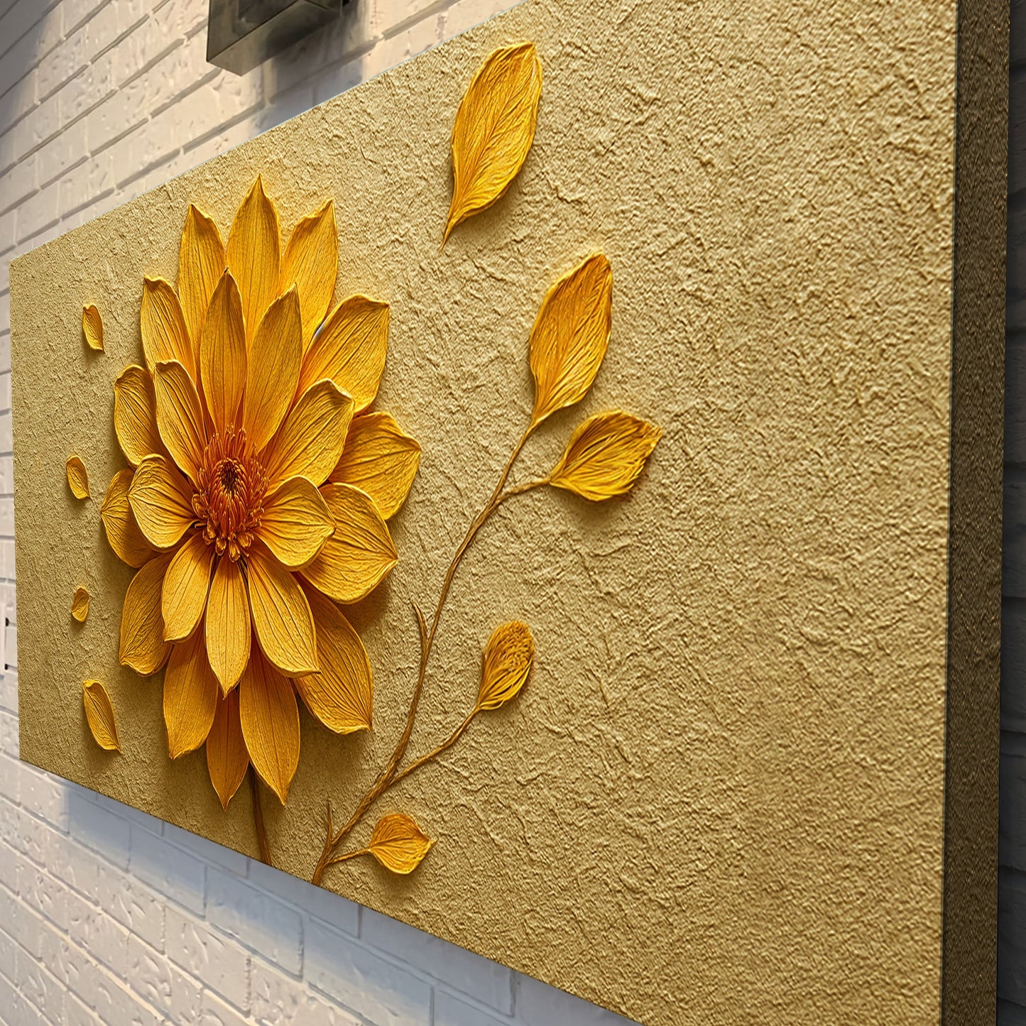 Golden Dandelion Wall Art IV crafting canvas Tailored Canvases with golden petals on beige on Tampa Home & Garden Store