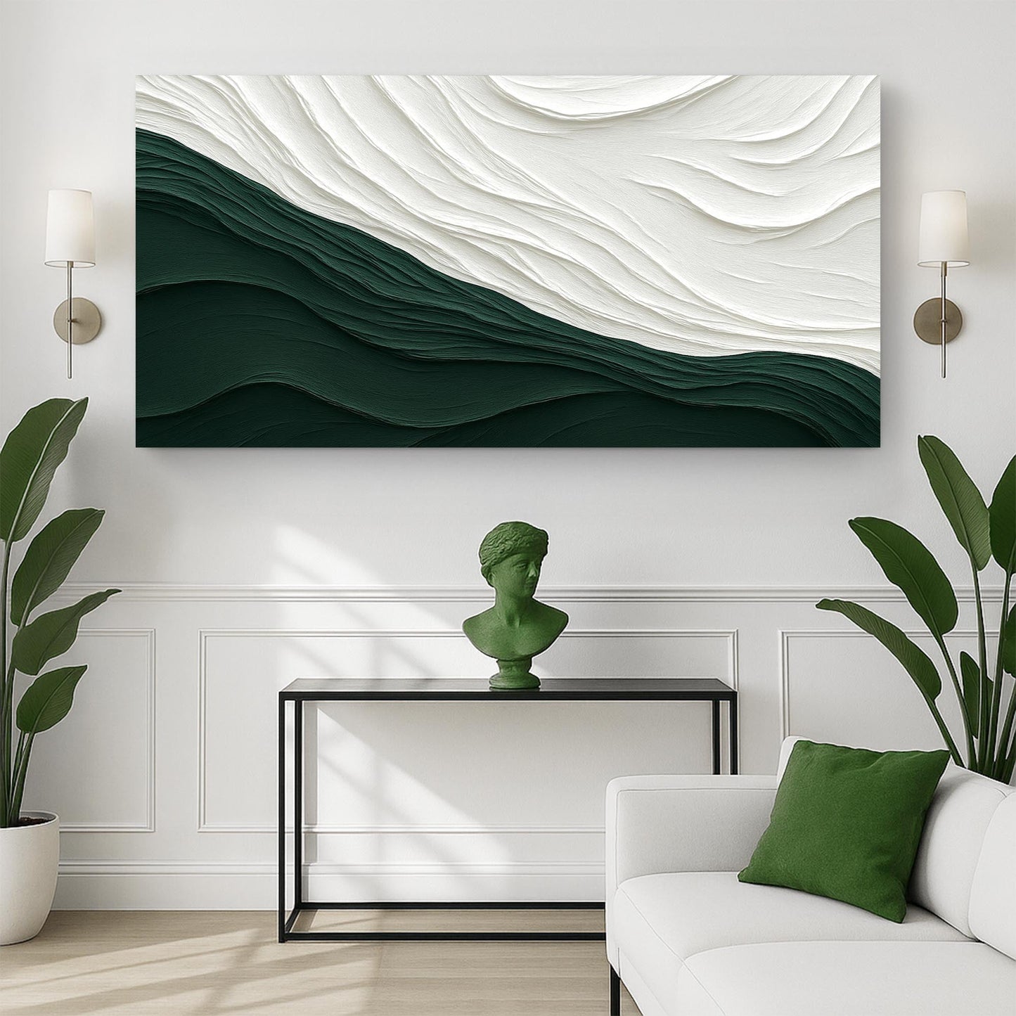 Canvas wall art Modern Abstract Minimalist IX in white and dark green by Tailored Canvases on Tampa Home & Garden Store