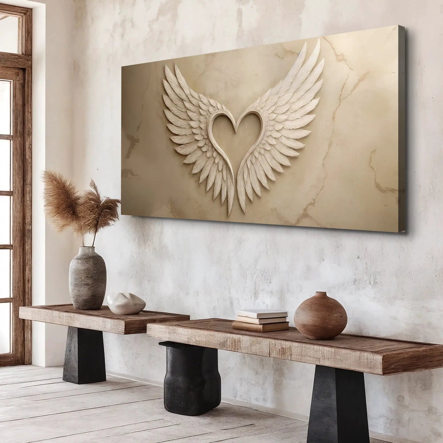 Wings Of Love abstract wall art canvas with feathered wings forming a heart Tailored Canvases on Tampa Home & Garden Store
