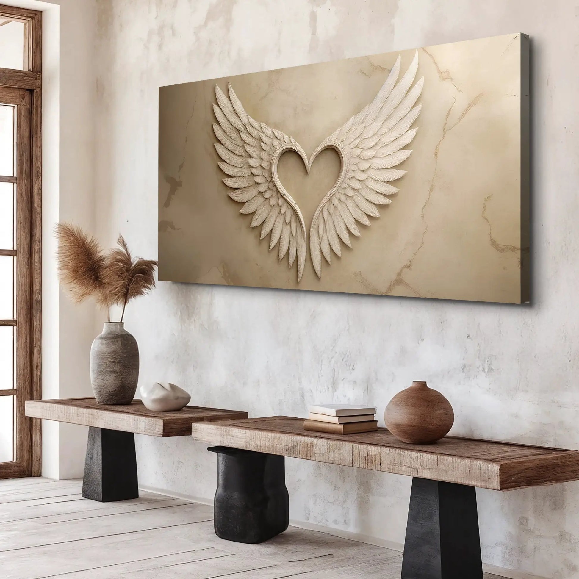 Wings Of Love abstract wall art canvas with feathered wings forming a heart Tailored Canvases on Tampa Home & Garden Store