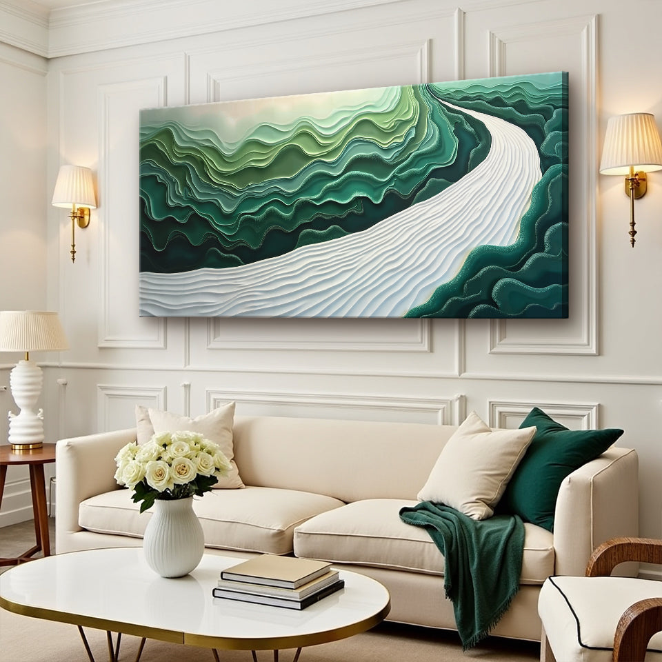 Green Rivers Abstract Wall Art III canvas by Tailored Canvases crafting canvas with teal-green layered waves on Tampa Home & Garden Store