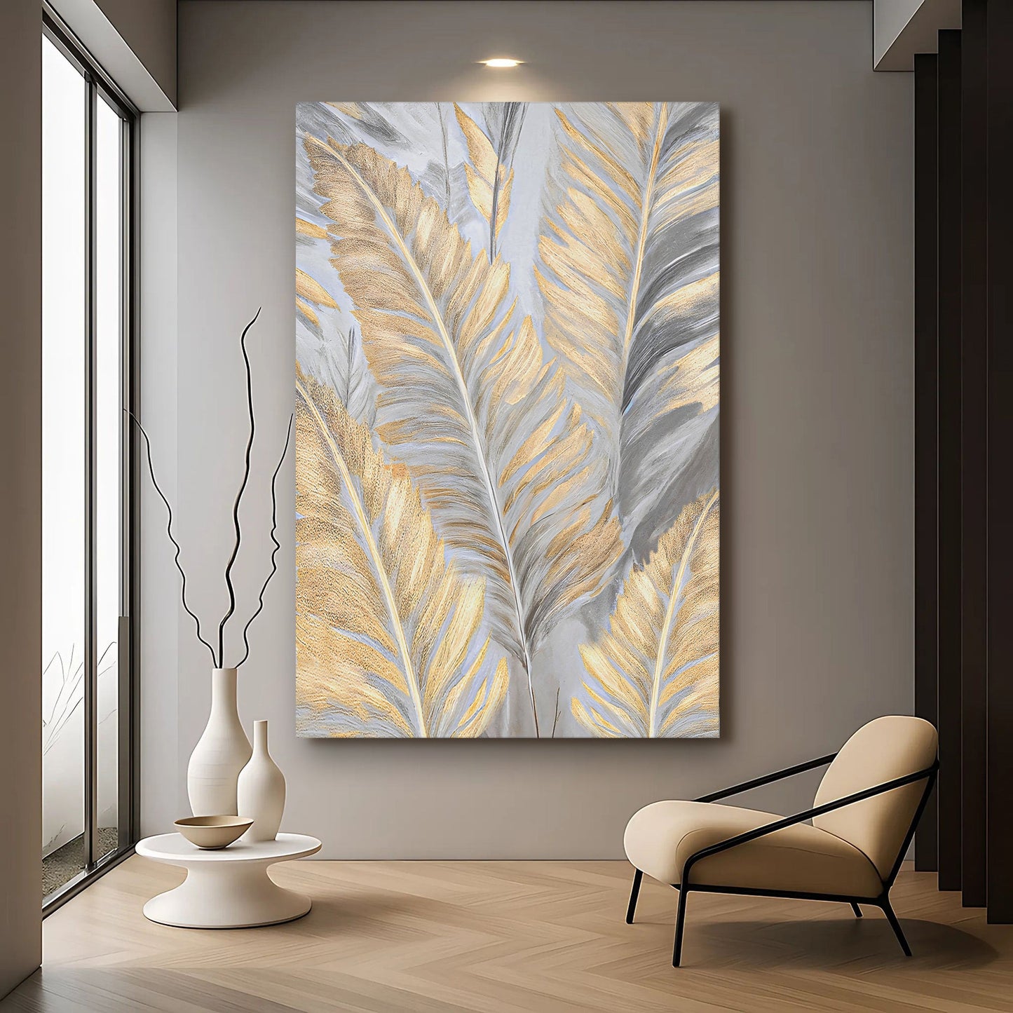 Luxury Gold and Silver Leaf Wall Art canvas by Tailored Canvases with gold and gray leaf design on Tampa Home & Garden Store