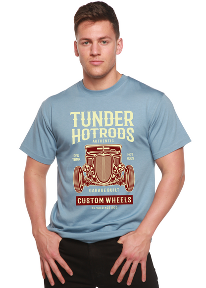 Thunder Hot Spun Bamboo men's graphic tee in light blue with vintage car print on Tampa Home & Garden Store
