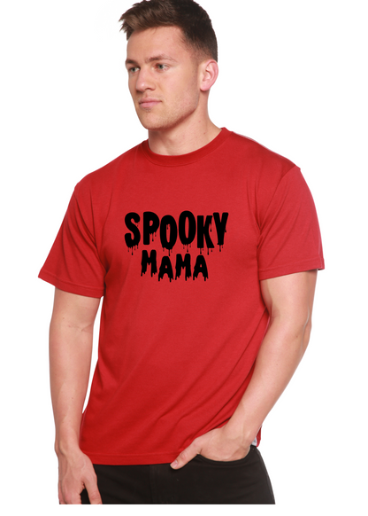 Spooky Mama men's red short sleeve graphic T-shirt with dripping text bamboo viscose blend on Tampa Home & Garden Store
