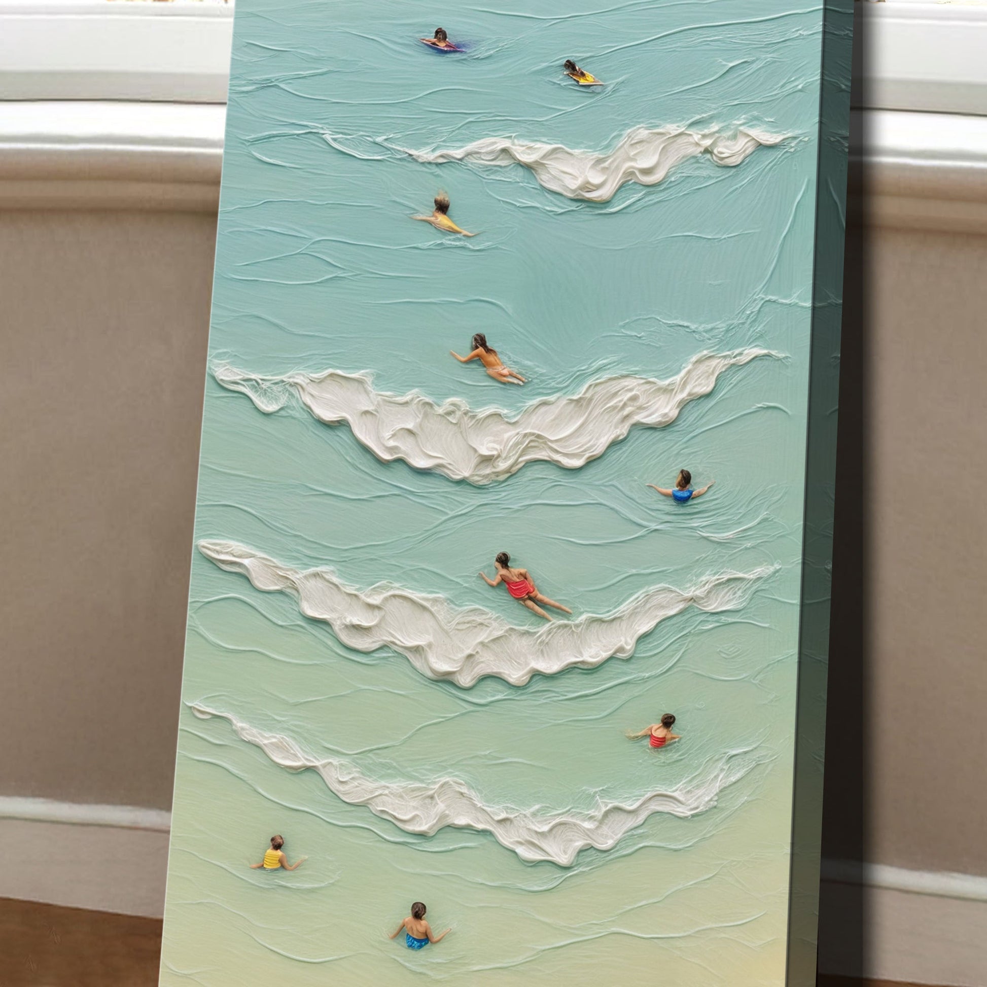 Beach Days Wall Art XIX canvas by Tailored Canvases turquoise sea with surfers and white foam on Tampa Home & Garden Store