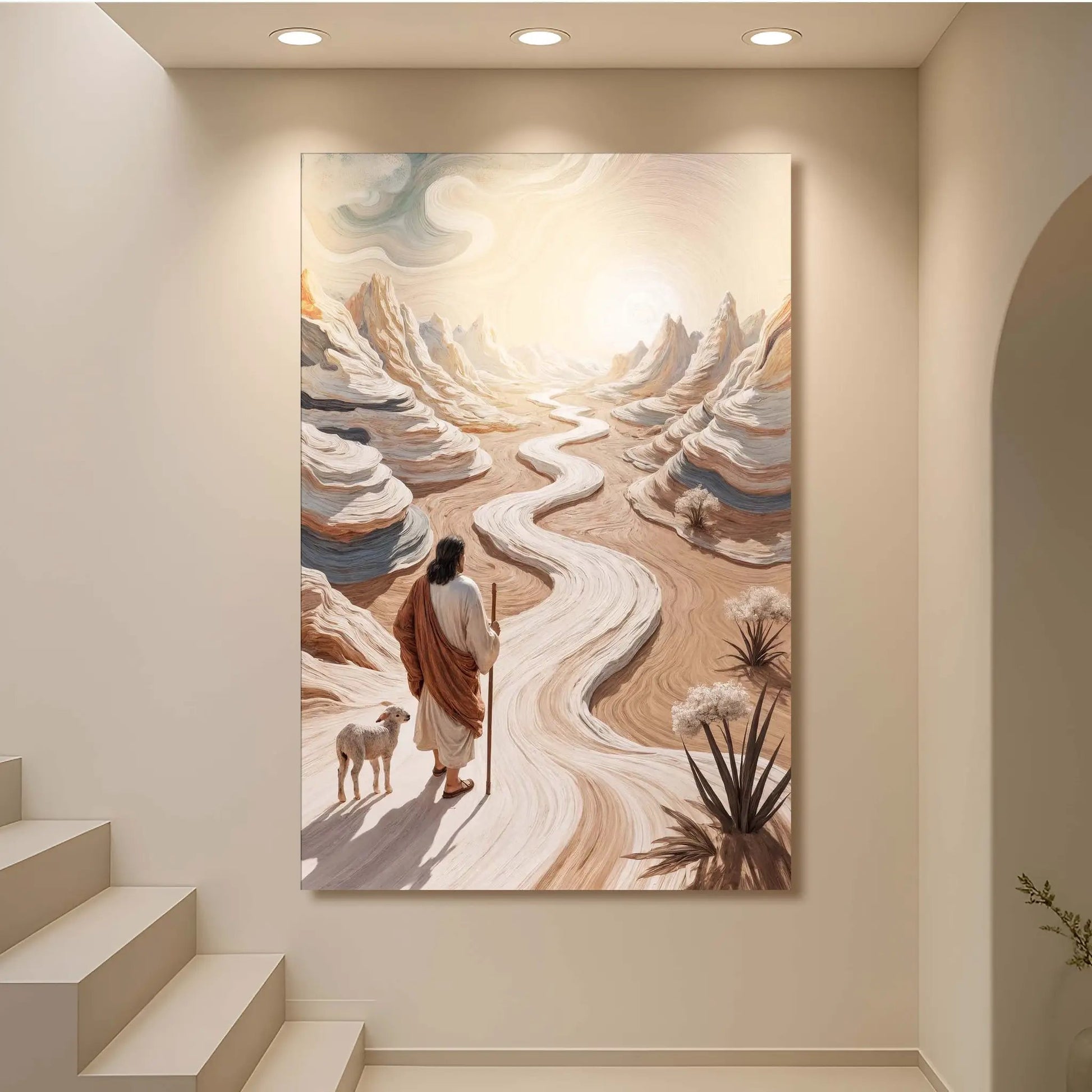 Parable Of The Lost Sheep Faith Wall Art III canvas; shepherd with staff among desert sheep on Tampa Home & Garden Store