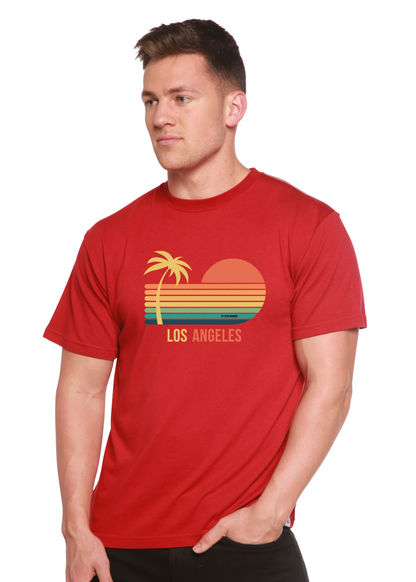 Los Angeles unisex bamboo viscose/organic cotton T-shirt with sunset palm graphic by Spun Bamboo on Tampa Home & Garden Store
