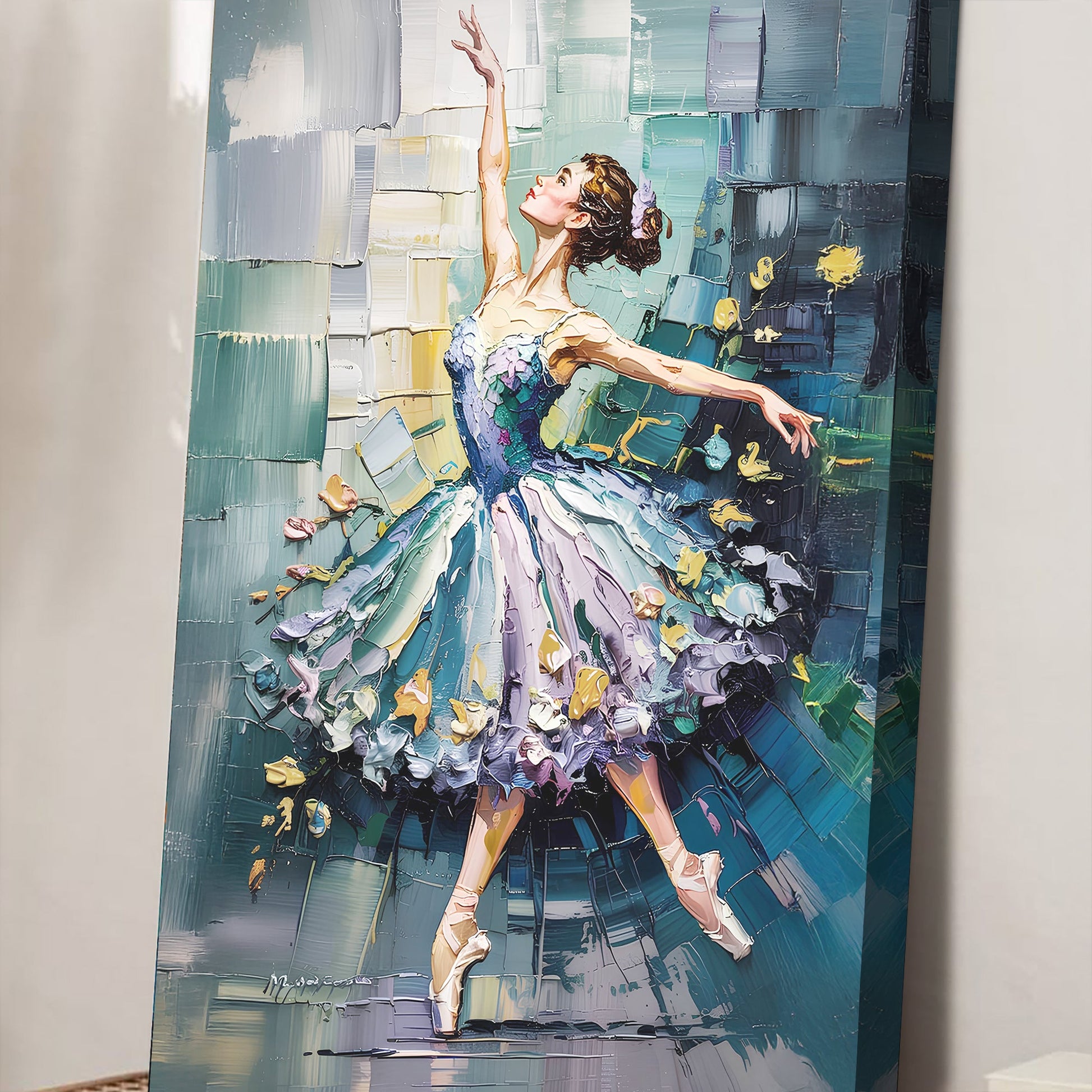 Ballerina Abstract Wall Art canvas by Tailored Canvases in teal blue ballet figure on Tampa Home & Garden Store