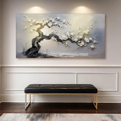 White Blossom Wall Art canvas by Tailored Canvases with white blossoms on a pale gradient on Tampa Home & Garden Store