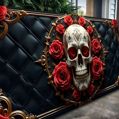 3D Rose and Skull Wall Art VII canvas by Tailored Canvases with ornate gold frame and red roses on Tampa Home & Garden Store