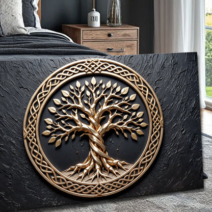 3D Celtic Tree of Life Wall Art by Tailored Canvases with a gold tree on black canvas on Tampa Home & Garden Store