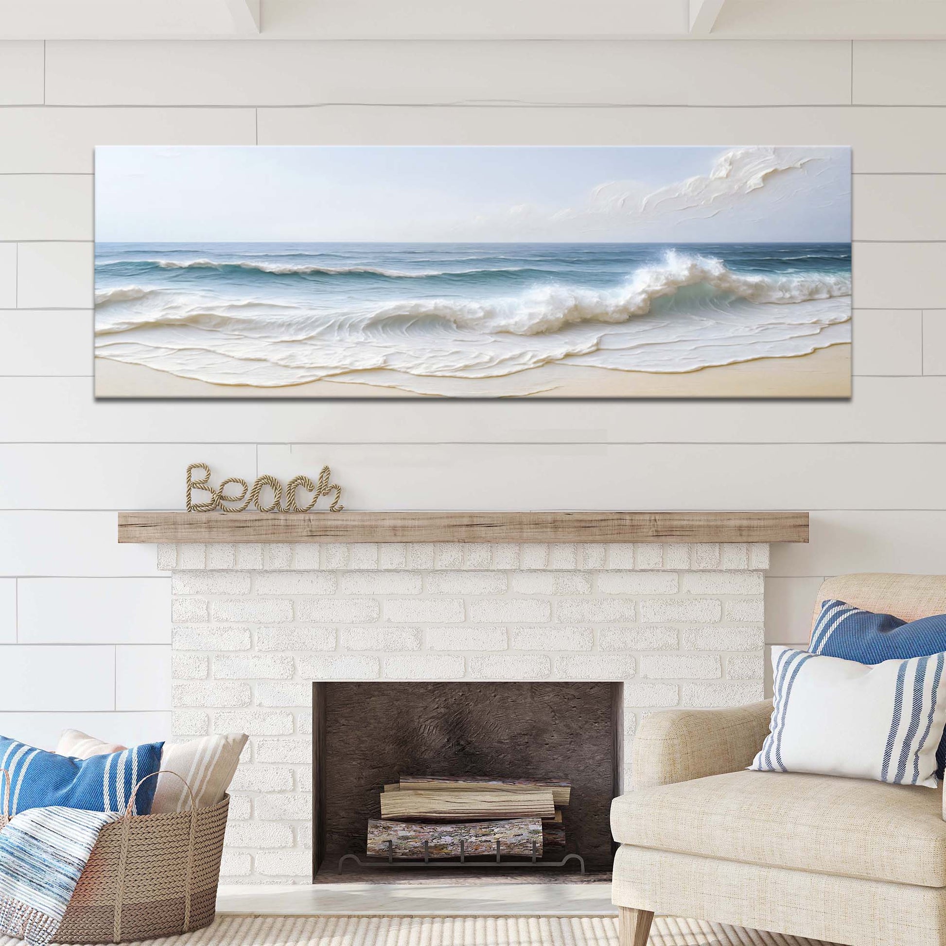 Ocean Wave Seascape Canvas wall art, horizontal blue ocean with white foam, Tailored Canvases on Tampa Home & Garden Store