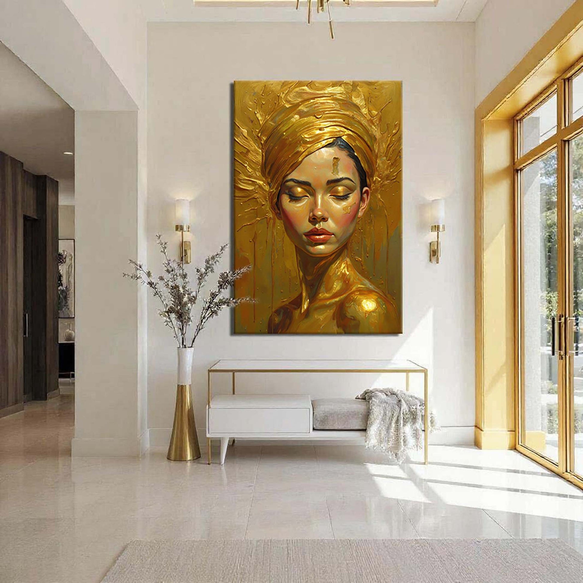 Tailored Canvases Woman's Golden Serenity Wall Art crafting canvas in gold halo portrait on Tampa Home & Garden Store