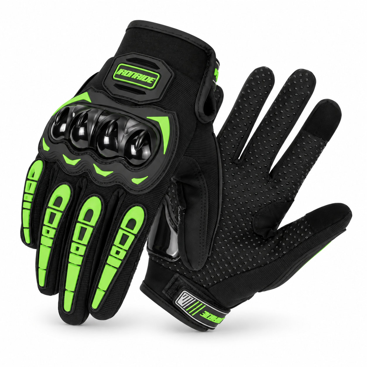 Summer Breathable Touch Screen Motorcycle Gloves with neon knuckle guards and perforated palm on Tampa Home & Garden Store