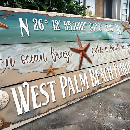 Personalized Beach House Coastal Sign III canvas with teal plank and white coords with starfish on Tampa Home & Garden Store
