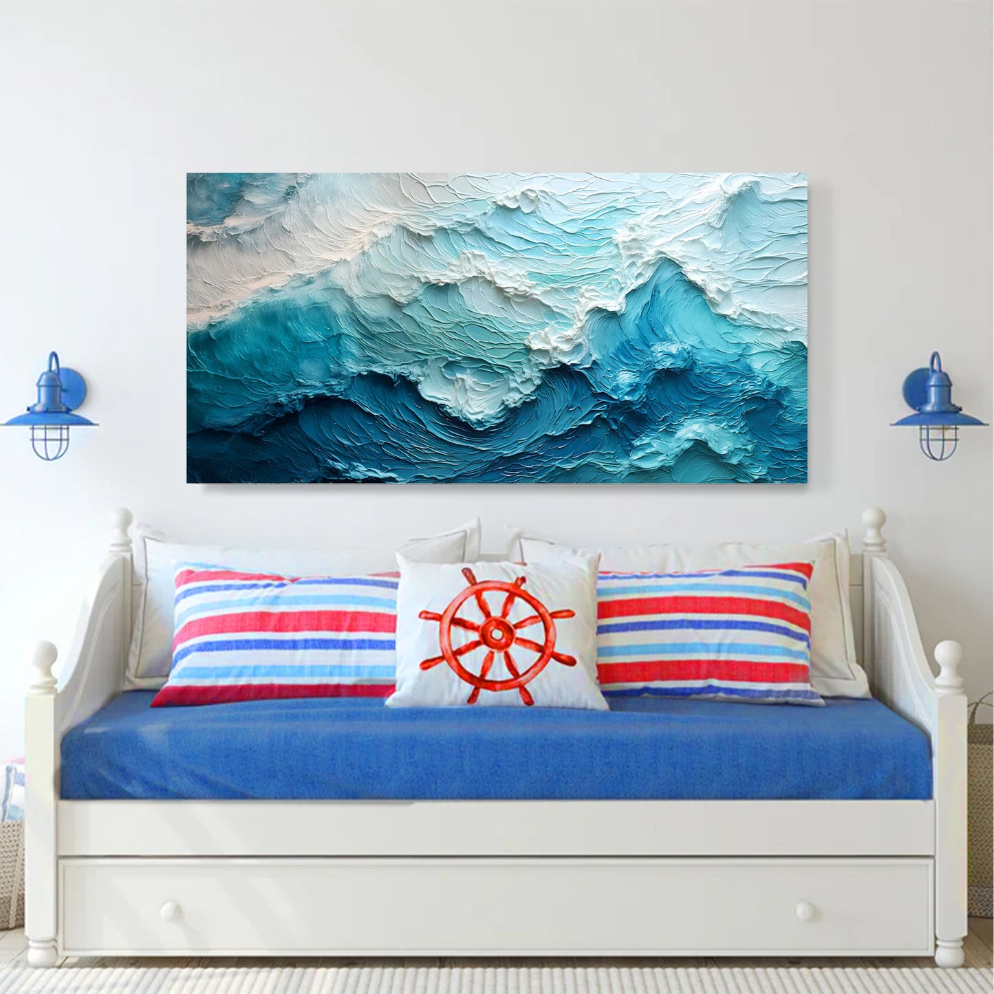 Blue Ocean Coastal Wall Art II canvas by Tailored Canvases, textured teal and navy waves on Tampa Home & Garden Store