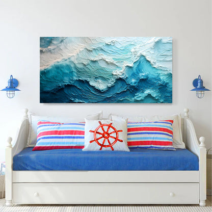 Blue Ocean Coastal Wall Art II canvas by Tailored Canvases, textured teal and navy waves on Tampa Home & Garden Store