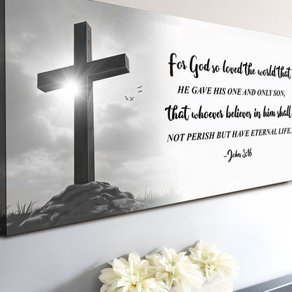 Tailored Canvases John 3:16 Faith Sign VI crafting canvas with grayscale cross and verse text on Tampa Home & Garden Store