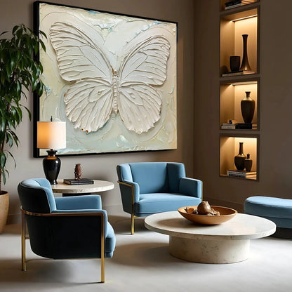 White Butterfly Wall Art canvas by Tailored Canvases, textured butterfly relief centerpiece on Tampa Home & Garden Store
