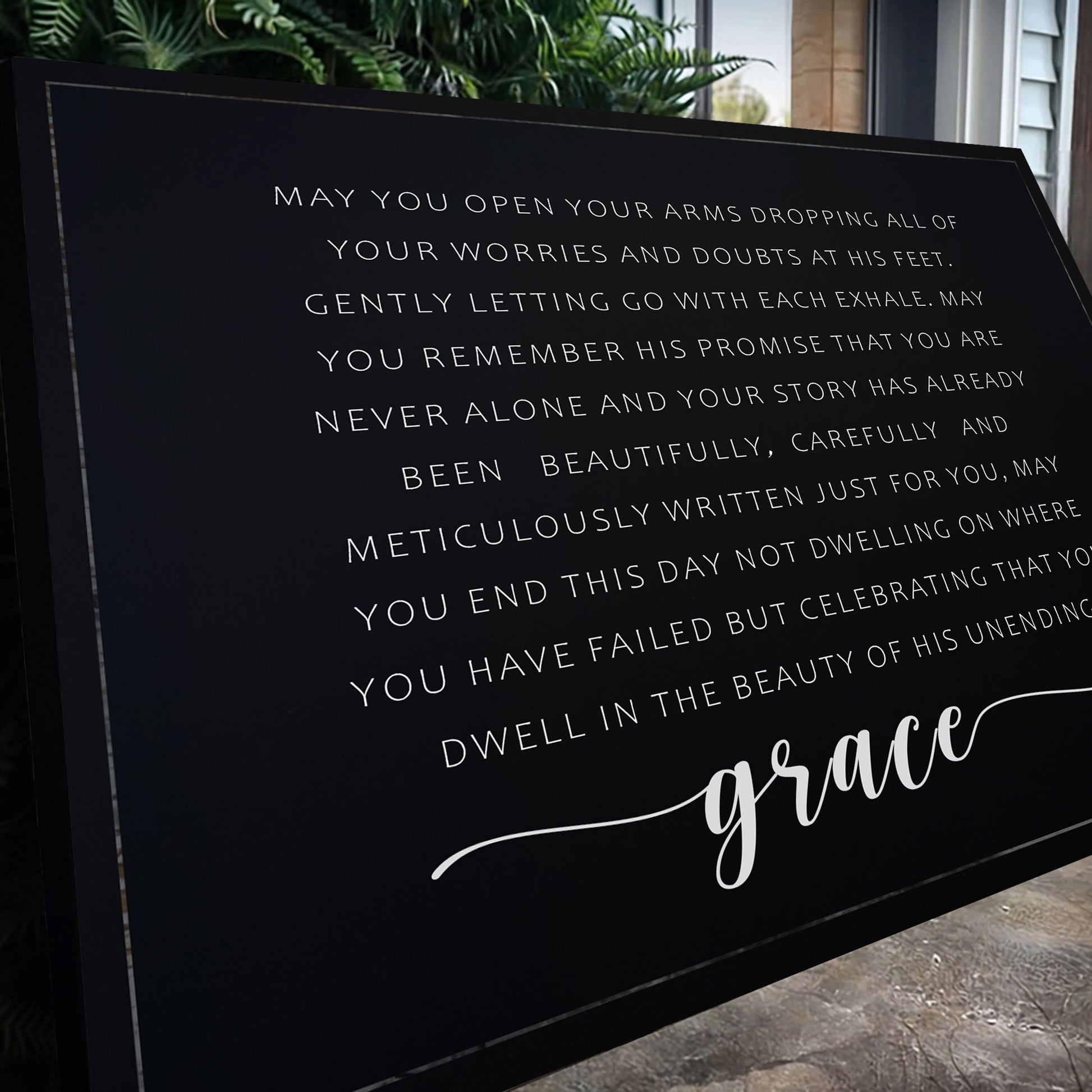 Unending Grace Faith Sign II canvas with black background, white uppercase text, grace cursive on Tampa Home & Garden Store