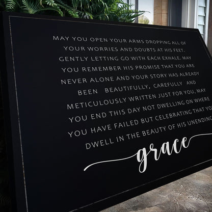 Unending Grace Faith Sign II canvas with black background, white uppercase text, grace cursive on Tampa Home & Garden Store