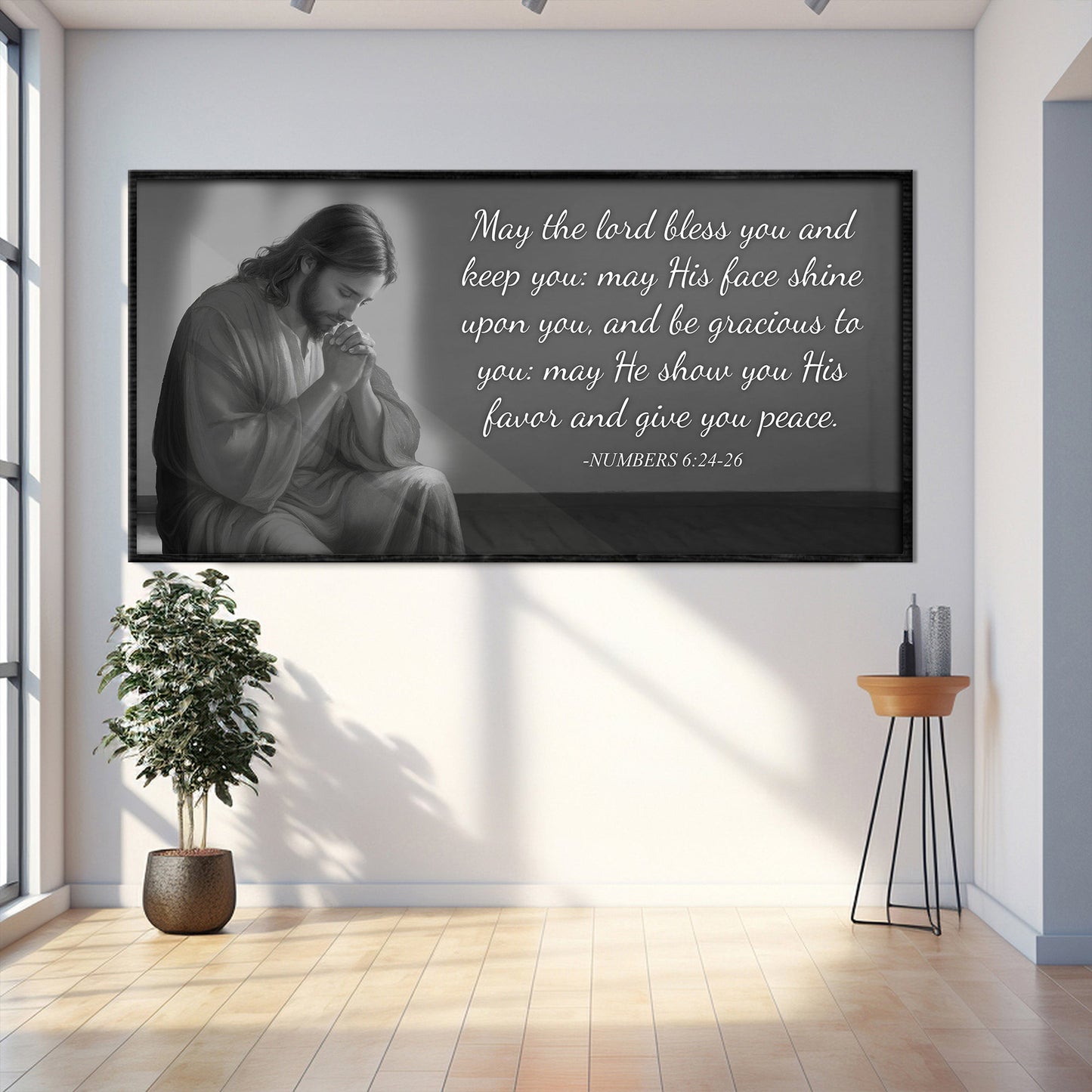 Numbers 6:24-26 May The Lord Bless You Faith Sign III canvas with grayscale praying figure on Tampa Home & Garden Store