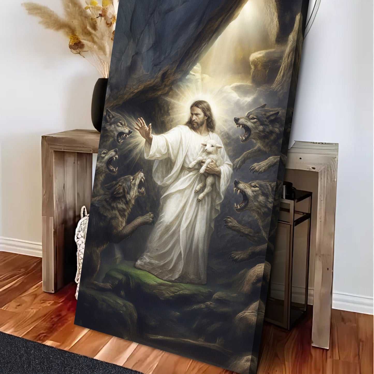 Jesus Protects The Lamb From Wolves Wall Art XV canvas Tailored Canvases on Tampa Home & Garden Store