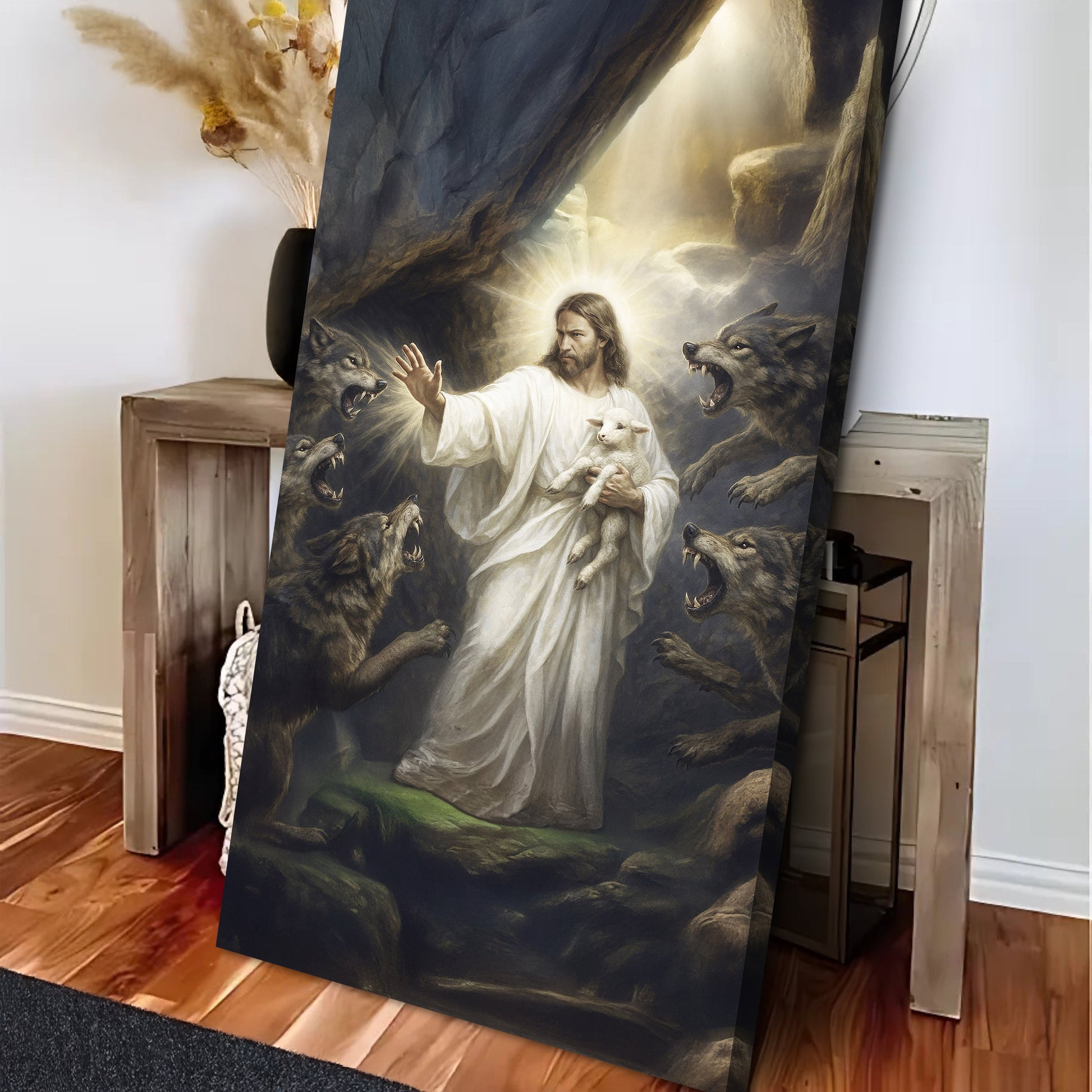 Jesus Protects The Lamb From Wolves Wall Art XV canvas Tailored Canvases on Tampa Home & Garden Store