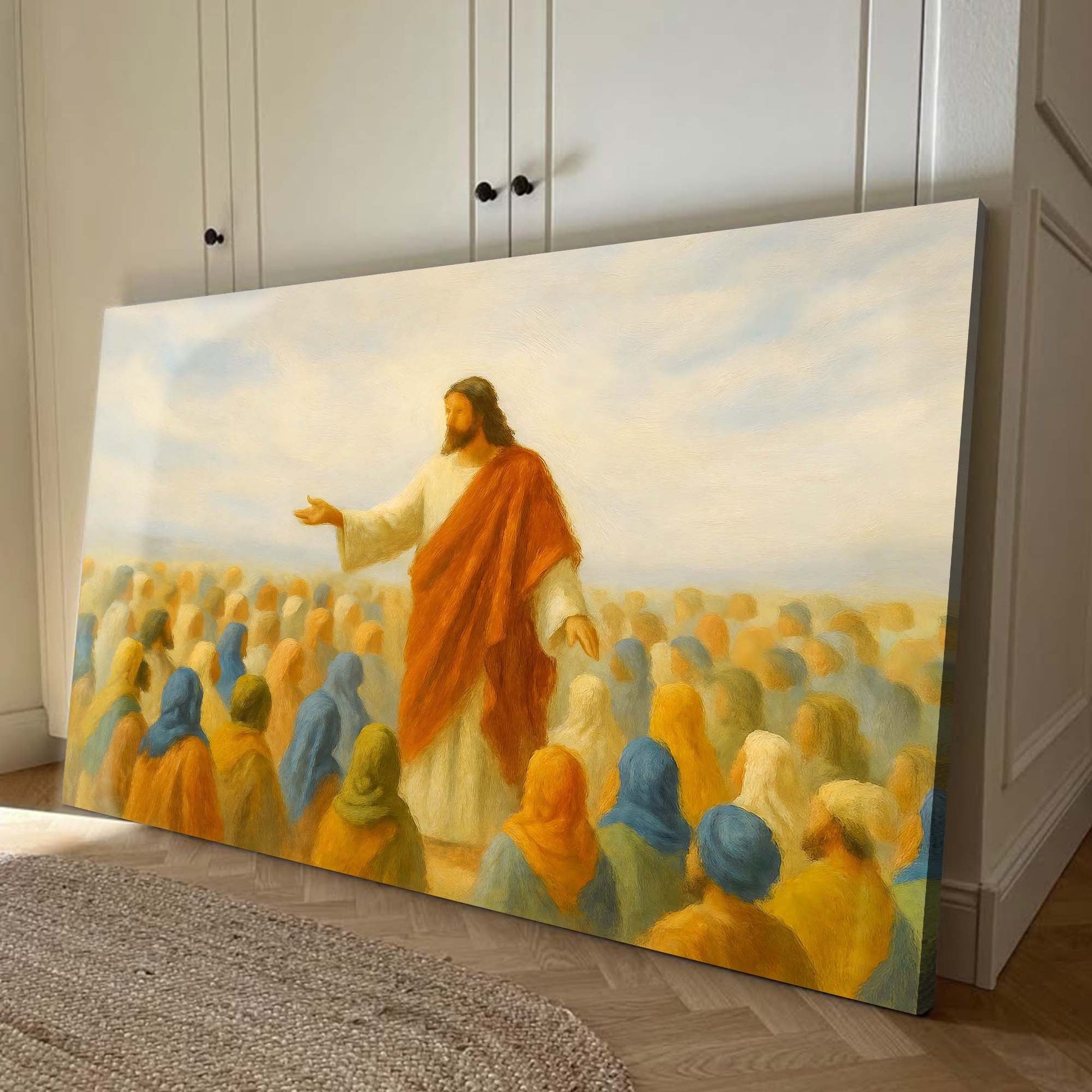 Jesus Speaking To Crowd canvas Tailored Canvases, Jesus in robe orange cloak addressing crowd on Tampa Home & Garden Store