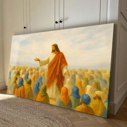Jesus Speaking To Crowd canvas Tailored Canvases, Jesus in robe orange cloak addressing crowd on Tampa Home & Garden Store