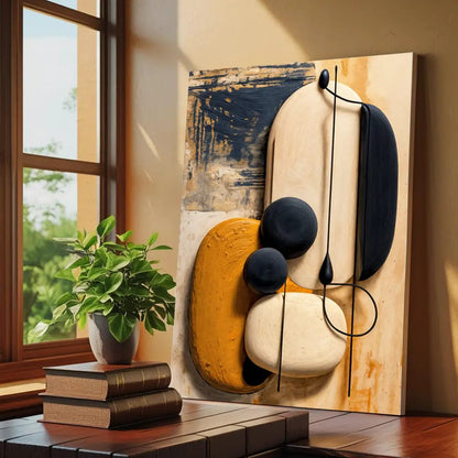 Orange Abstract Harmony Wall Art canvas with orange and navy shapes on beige on Tampa Home & Garden Store