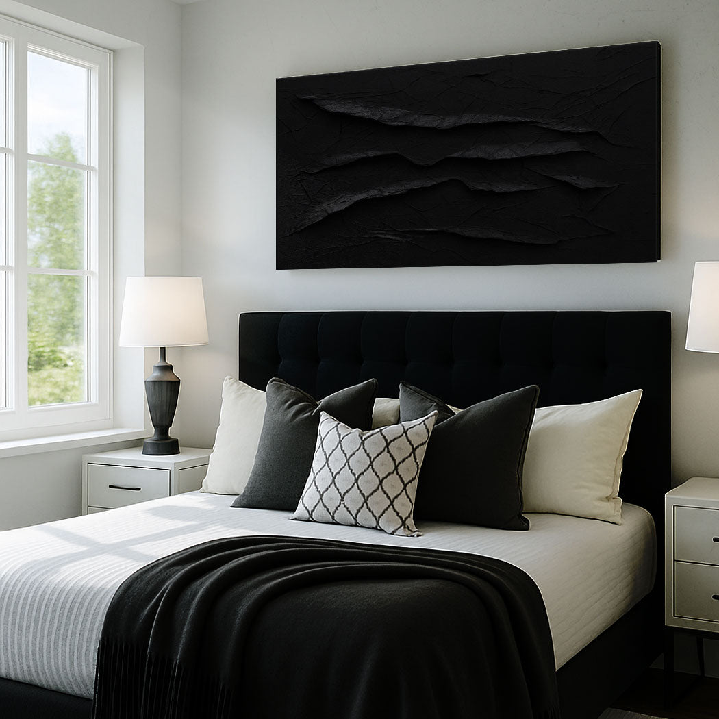 Modern Abstract Minimalist Wall Art IV canvas by Tailored Canvases, black textured design on Tampa Home & Garden Store