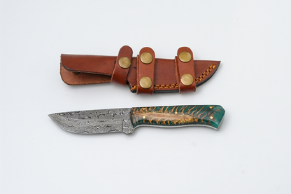 Damascus Titan Gecko fixed blade knife with forest-green pine cone resin handle TK-444 on Tampa Home & Garden Store