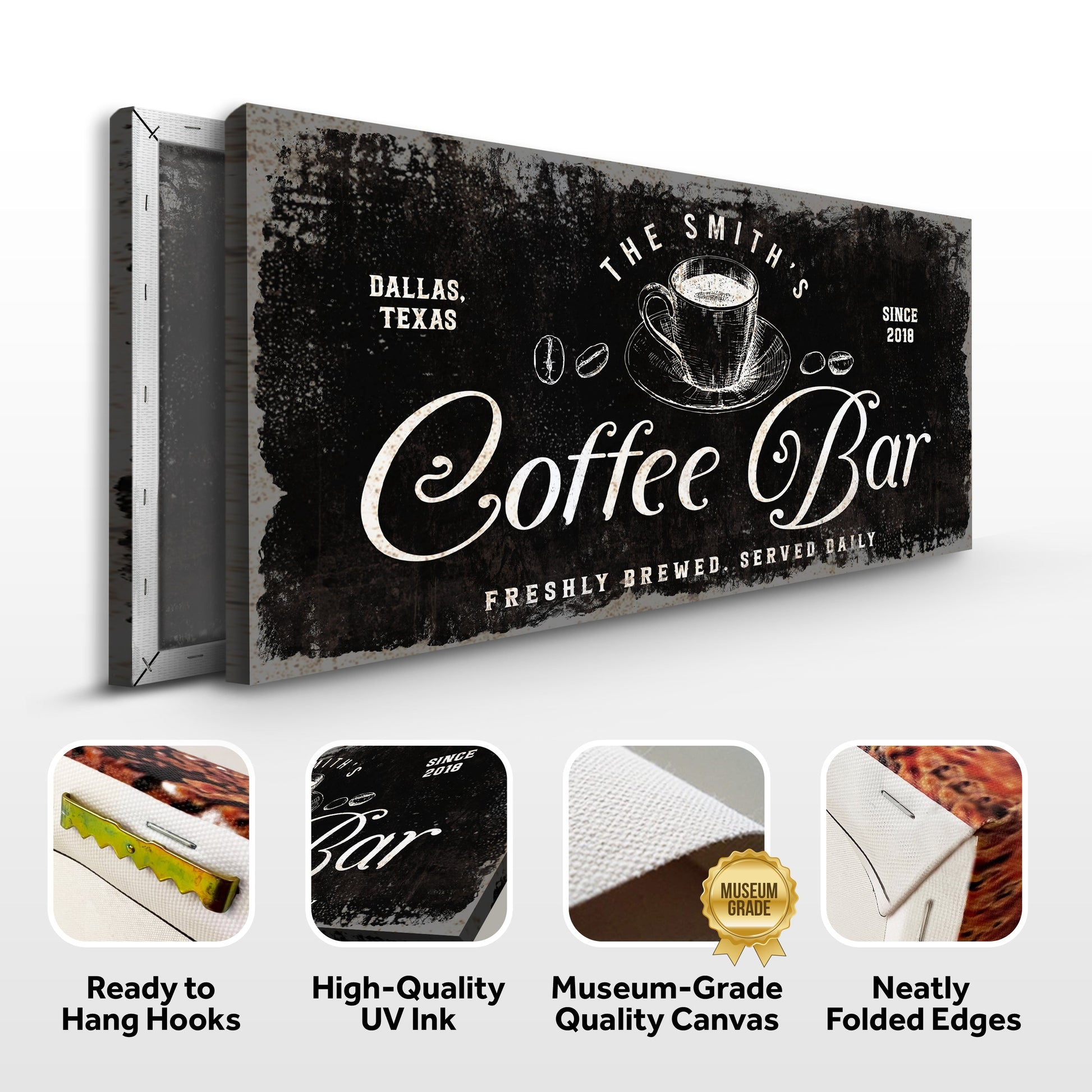 Coffee Bar Sign V Canvas by Tailored Canvases with white script on dark chalkboard on Tampa Home & Garden Store