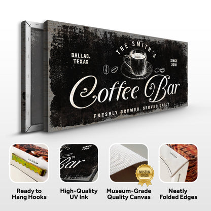Coffee Bar Sign V Canvas by Tailored Canvases with white script on dark chalkboard on Tampa Home & Garden Store