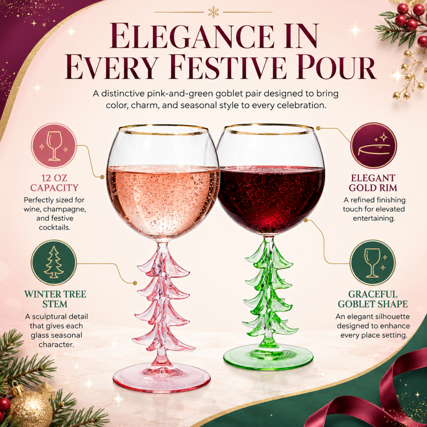 Natale Clear Stemmed Wine Glasses Set of 2