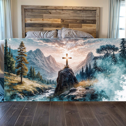Cross On A Hill Faith Wall Art canvas by Tailored Canvases, rustic wood panel framed backdrop on Tampa Home & Garden Store