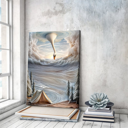 Canvas Surrealism Painting Wall Art by Tailored Canvases; blue swirls with horizon on crafting canvas on Tampa Home & Garden Store