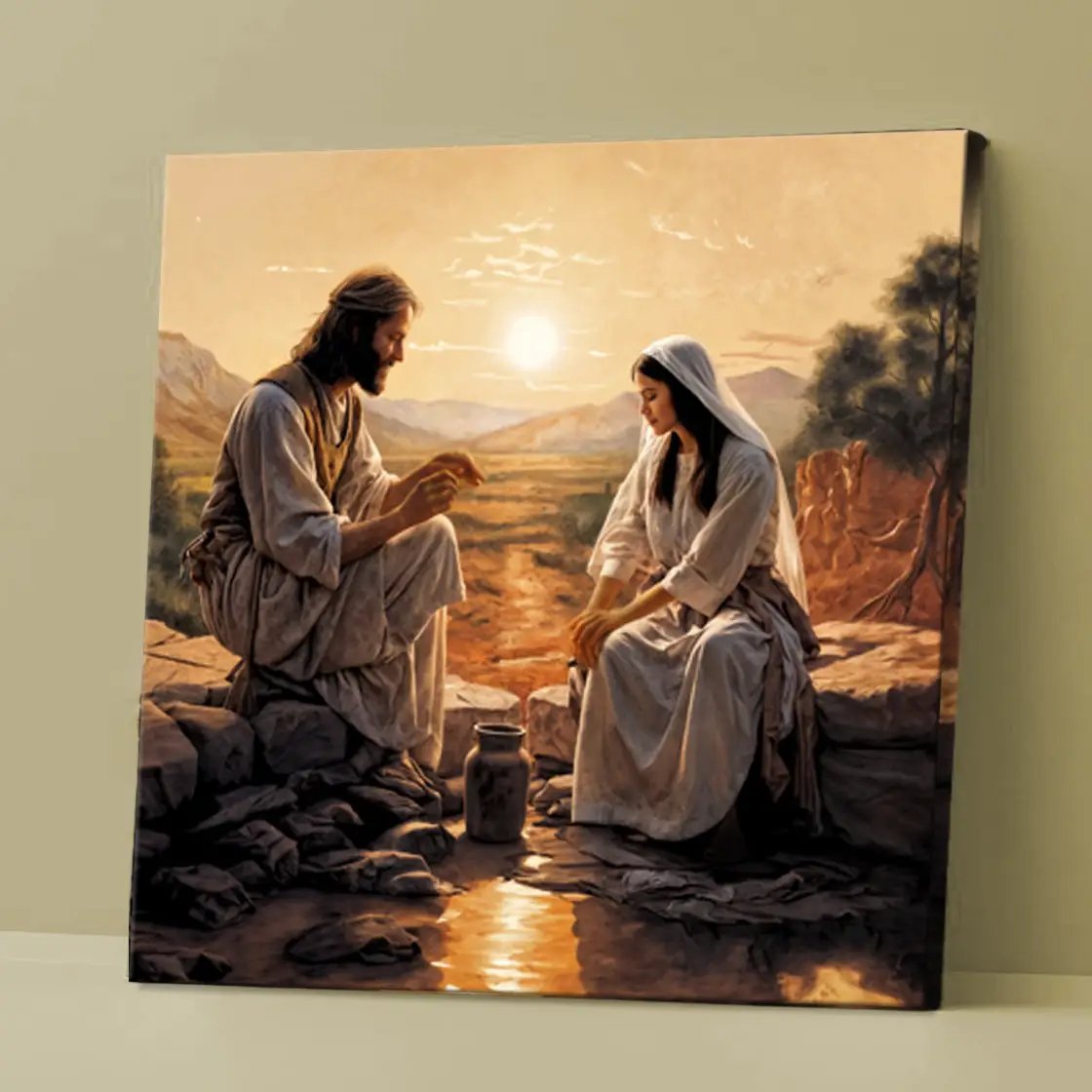 Canvas wall art Samaritan at the Well Faith Wall Art III by Tailored Canvases, sunset scene on Tampa Home & Garden Store