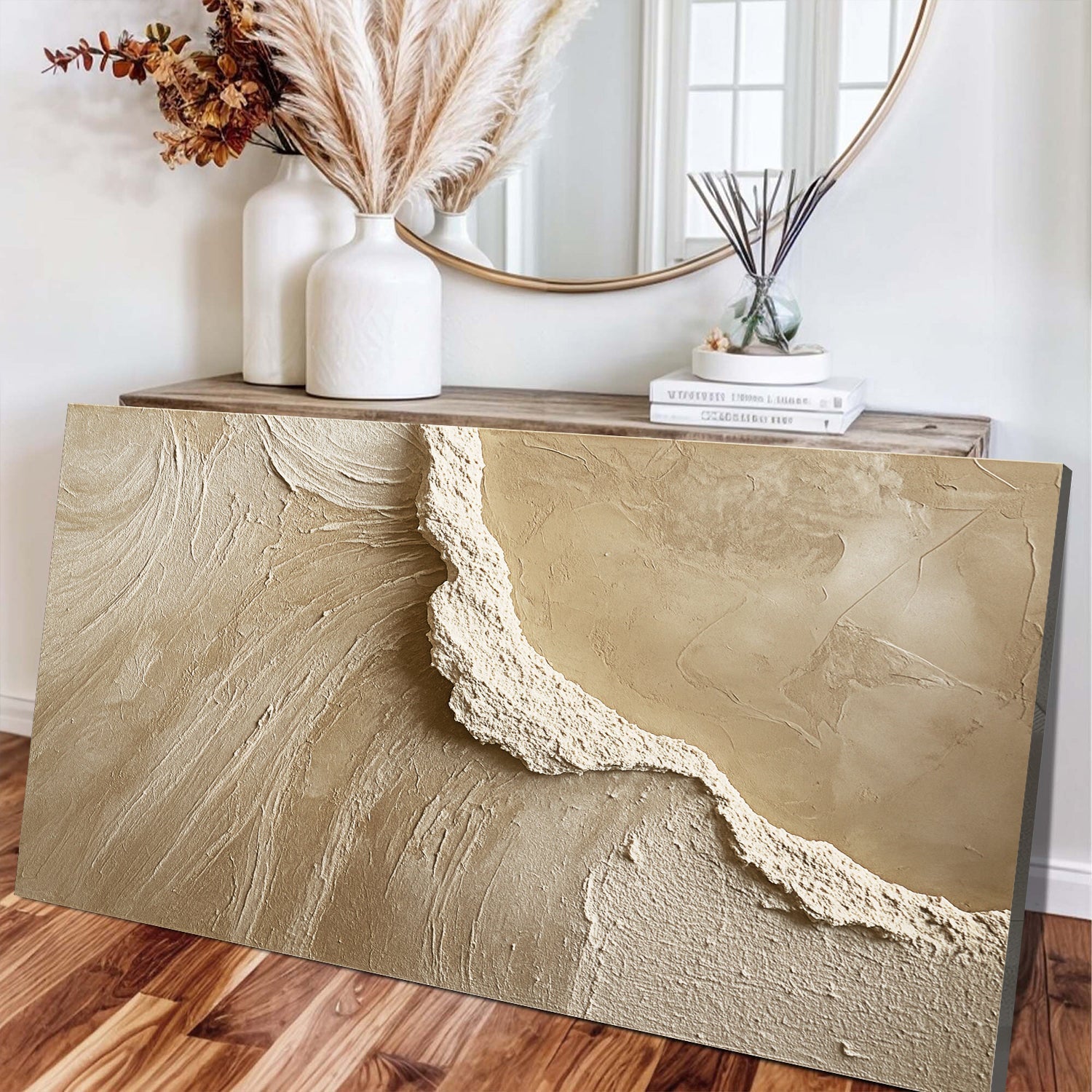 Minimalist Wall Art VII canvas by Tailored Canvases with beige textured ridge design on Tampa Home & Garden Store