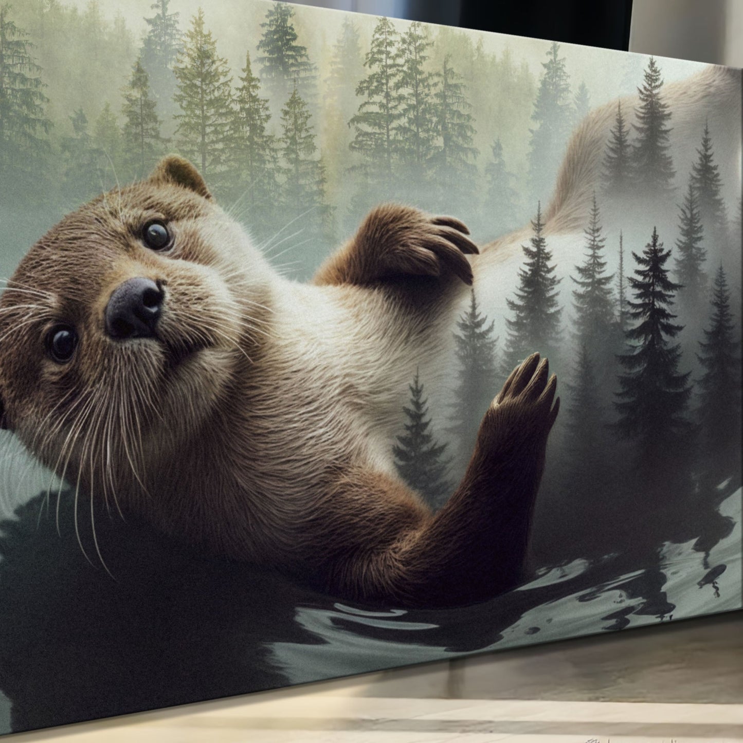 Otter Double Exposure Wall Art canvas crafting canvas by Tailored Canvases with forest backdrop on Tampa Home & Garden Store