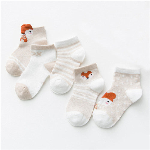 Stevvex baby socks set, 5 pairs mesh cotton infant socks in cream white with cute designs on Tampa Home & Garden Store