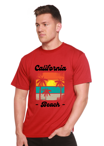 California Beach unisex bamboo graphic T-shirt by Spun Bamboo in red palm sunset print on Tampa Home & Garden Store