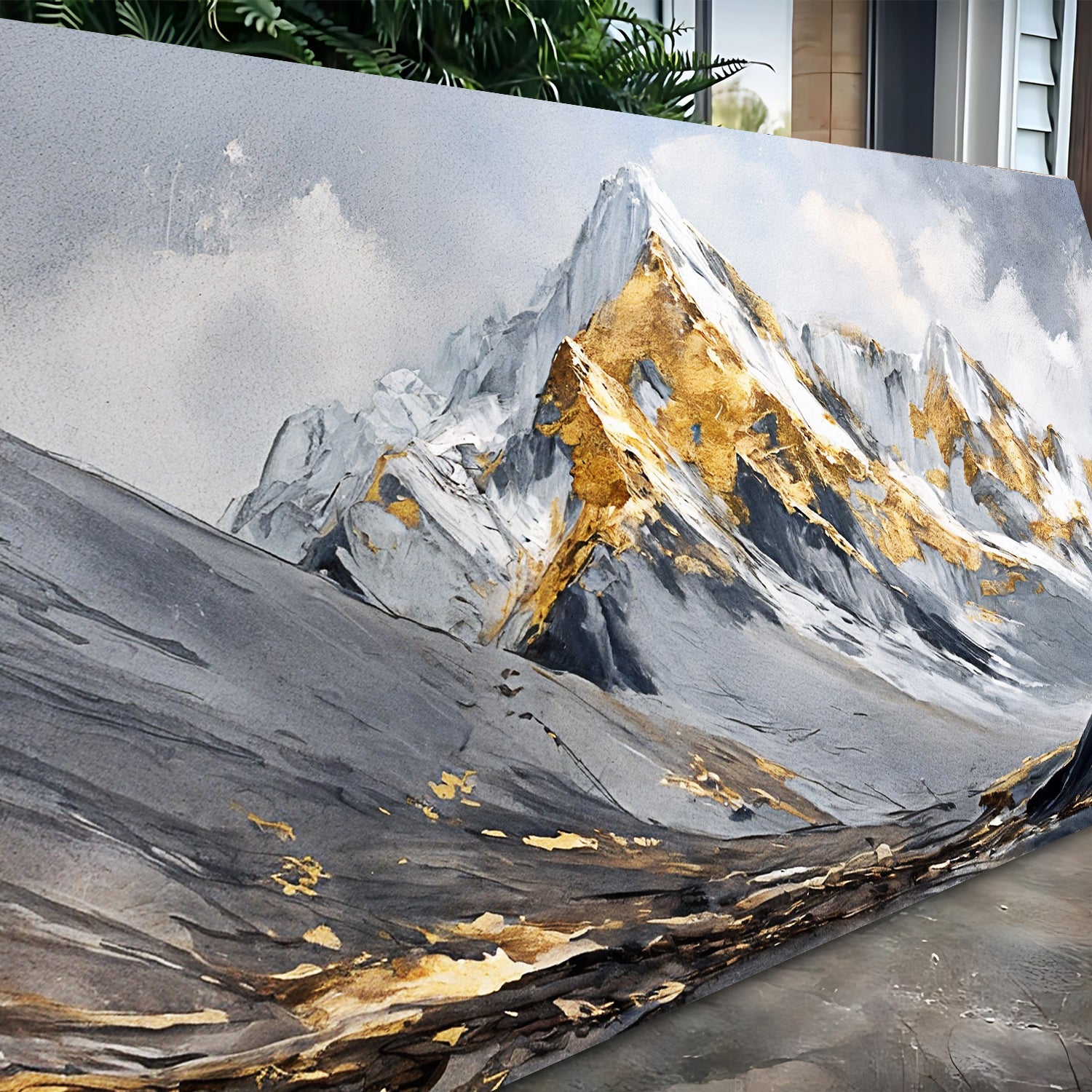 Mountain Minimalist Wall Art III gray and white peaks with gold accents Tailored Canvases on Tampa Home & Garden Store