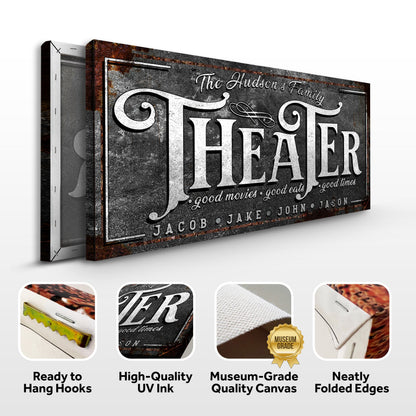 Theater Sign V canvas by Tailored Canvases with metal and THEATER lettering rust border on Tampa Home & Garden Store