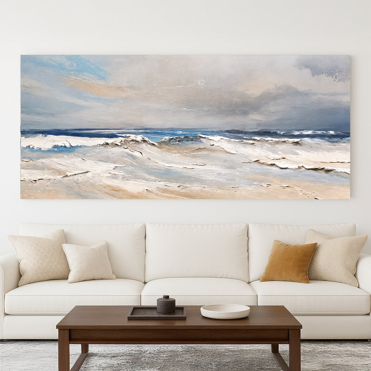 Serene Ocean Wave Coastal Wall Art IX canvas by Tailored Canvases, blue seascape with sand on Tampa Home & Garden Store