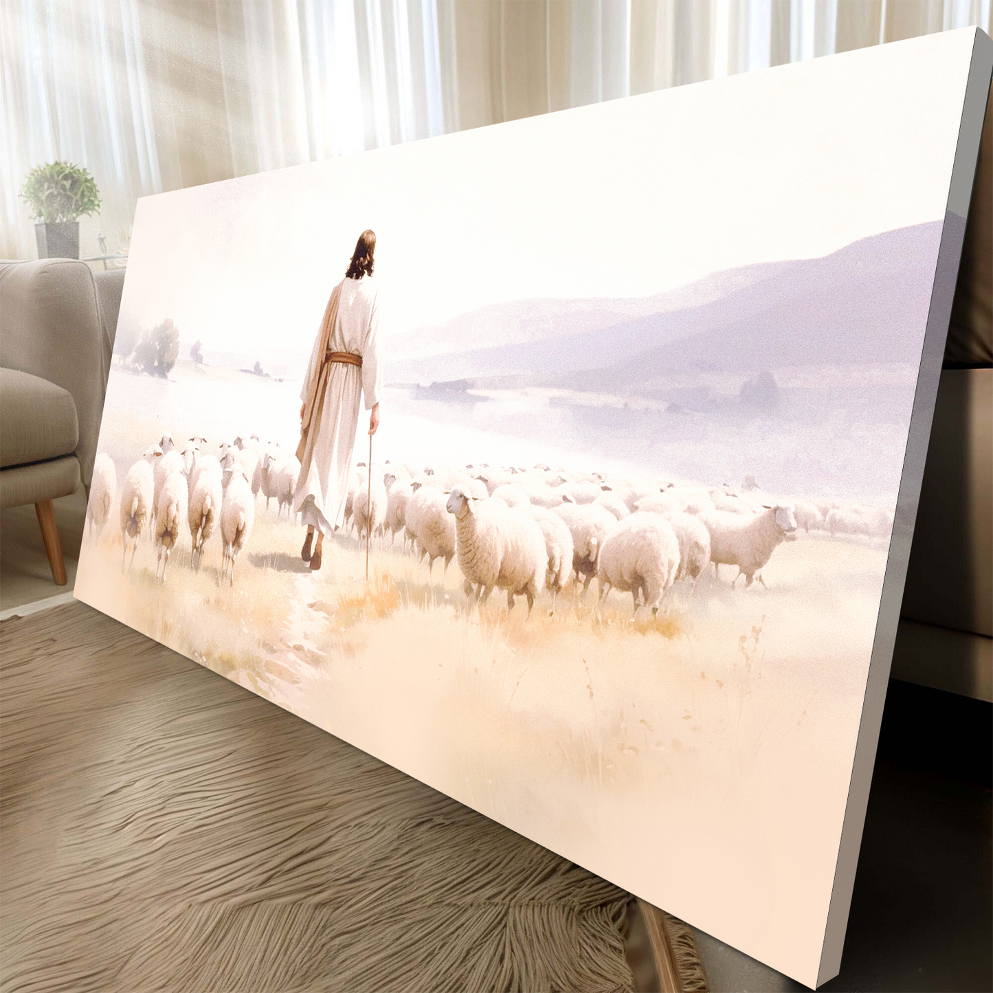 99 Faith Wall Art XI canvas of a shepherd guiding sheep through a pale pastoral valley on Tampa Home & Garden Store