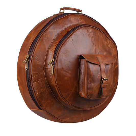 Premium leather drummer gear bag set with brass hardware and dual zippers on Tampa Home & Garden Store