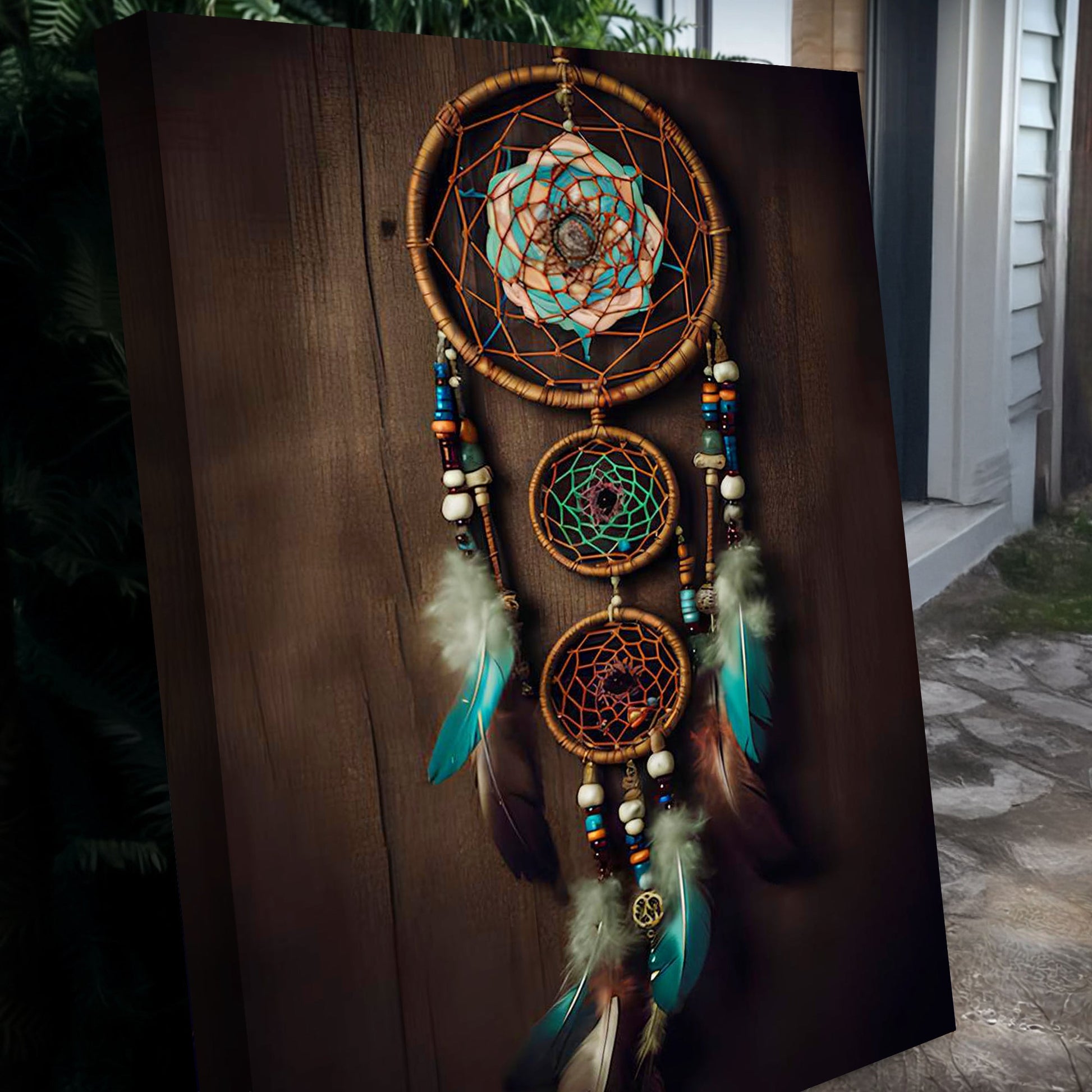 3D Whispering Feathers Wall Art VI canvas Tailored Canvases turquoise dreamcatcher orange webbing on Tampa Home & Garden Store