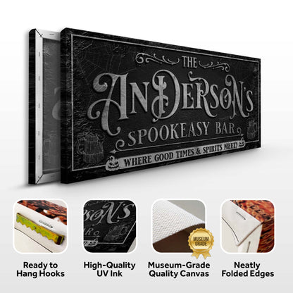 Personalized Spookeasy Bar Sign canvas by Tailored Canvases with ornate embossed lettering on Tampa Home & Garden Store